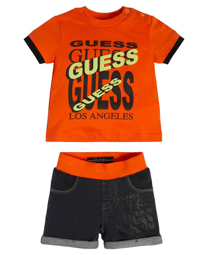 GUESS Baby Boys Screen Print T Shirt and Knit Denim Shorts, 2 Piece Set Macy's