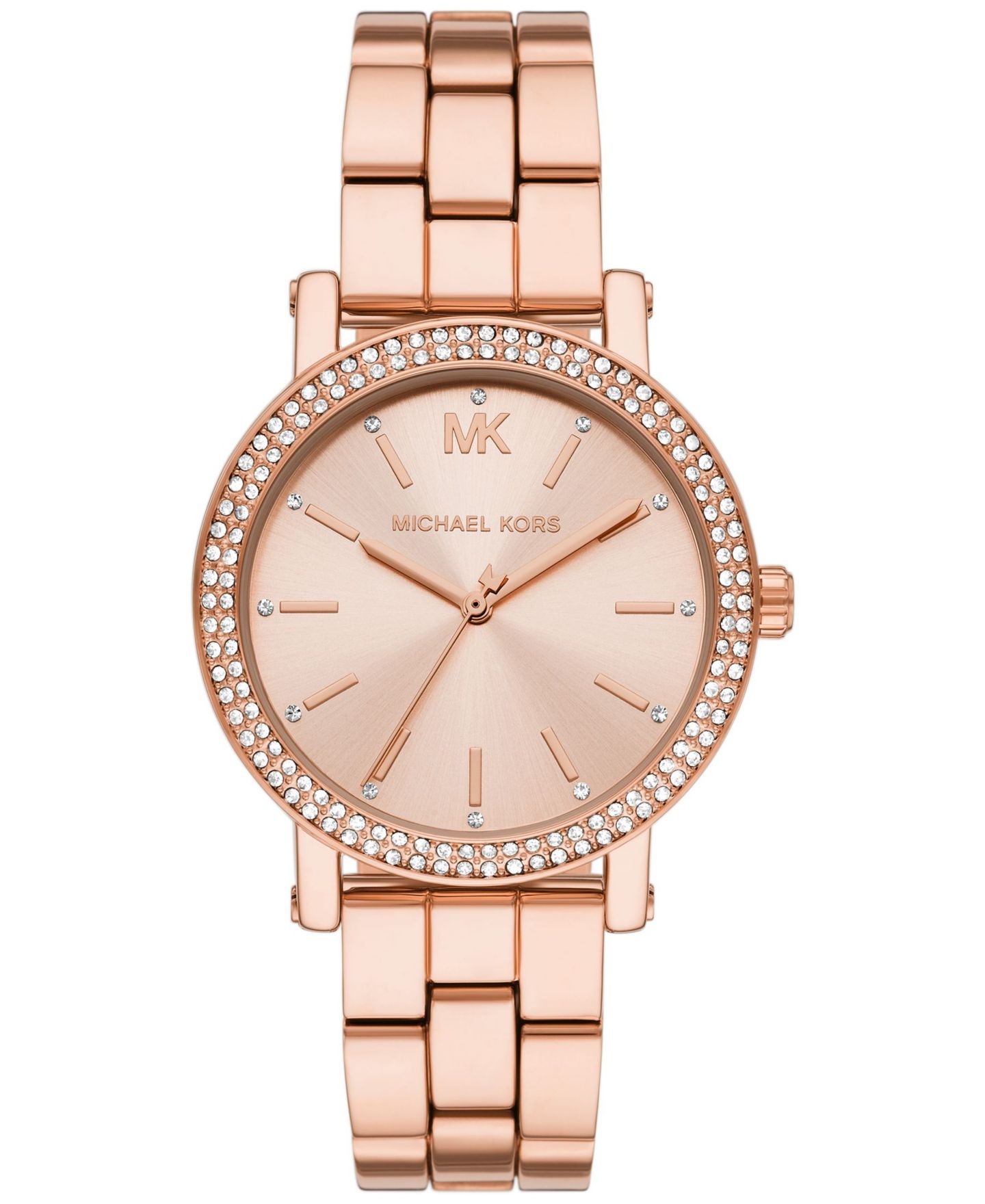 Женские часы Michael Kors Corey Three-Hand Rose Gold-Tone Stainless Steel Watch 38mm, цвет: Розовое золото — фото 1