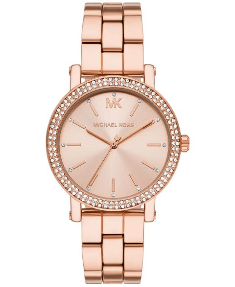 Женские часы Michael Kors Corey Three-Hand Rose Gold-Tone Stainless Steel Watch 38mm, цвет: Розовое золото