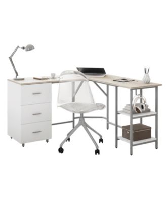 Wood L-Shape Home Office with Storage Two-Tone Desk