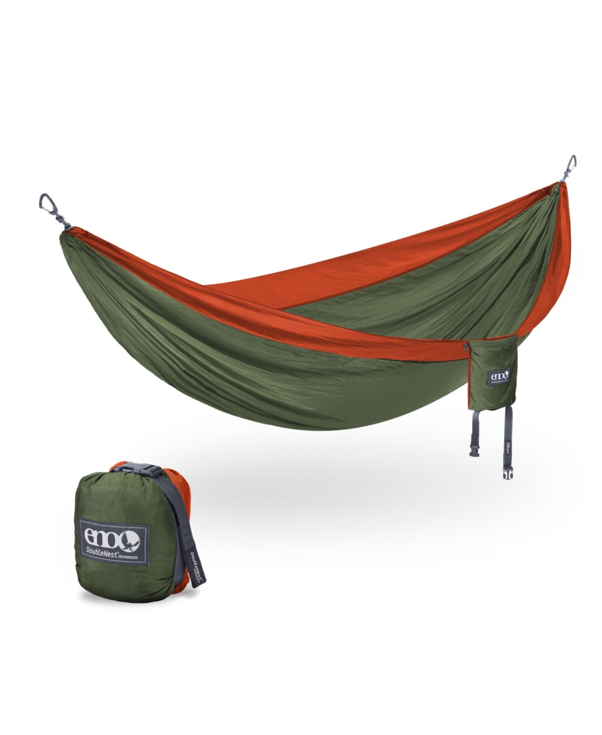 DoubleNest Hammock - Lightweight, Portable, 1 to 2 Person Hammock - For Camping, Hiking, Backpacking, Travel, a Festival, or the Beach - Olive/Ora