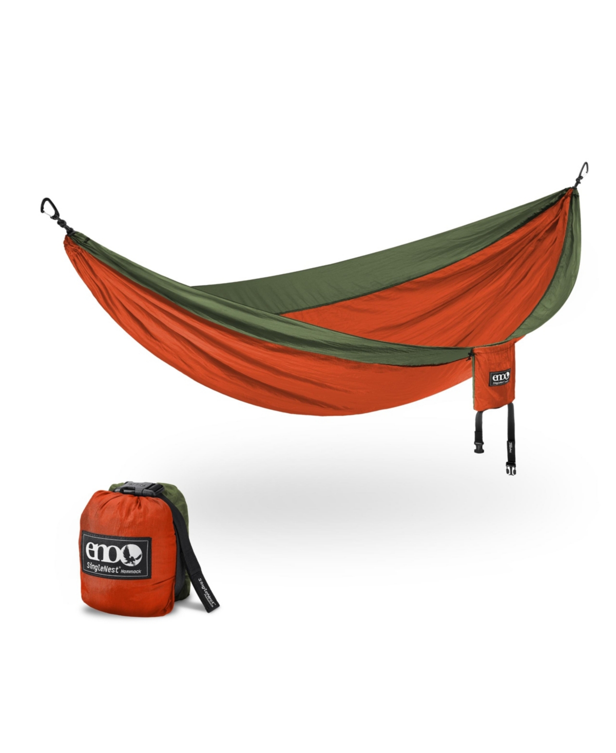 SingleNest Hammock - Lightweight, 1 Person Portable Hammock - For Camping, Hiking, Backpacking, Travel, a Festival, or the Beach - Orange/Olive -