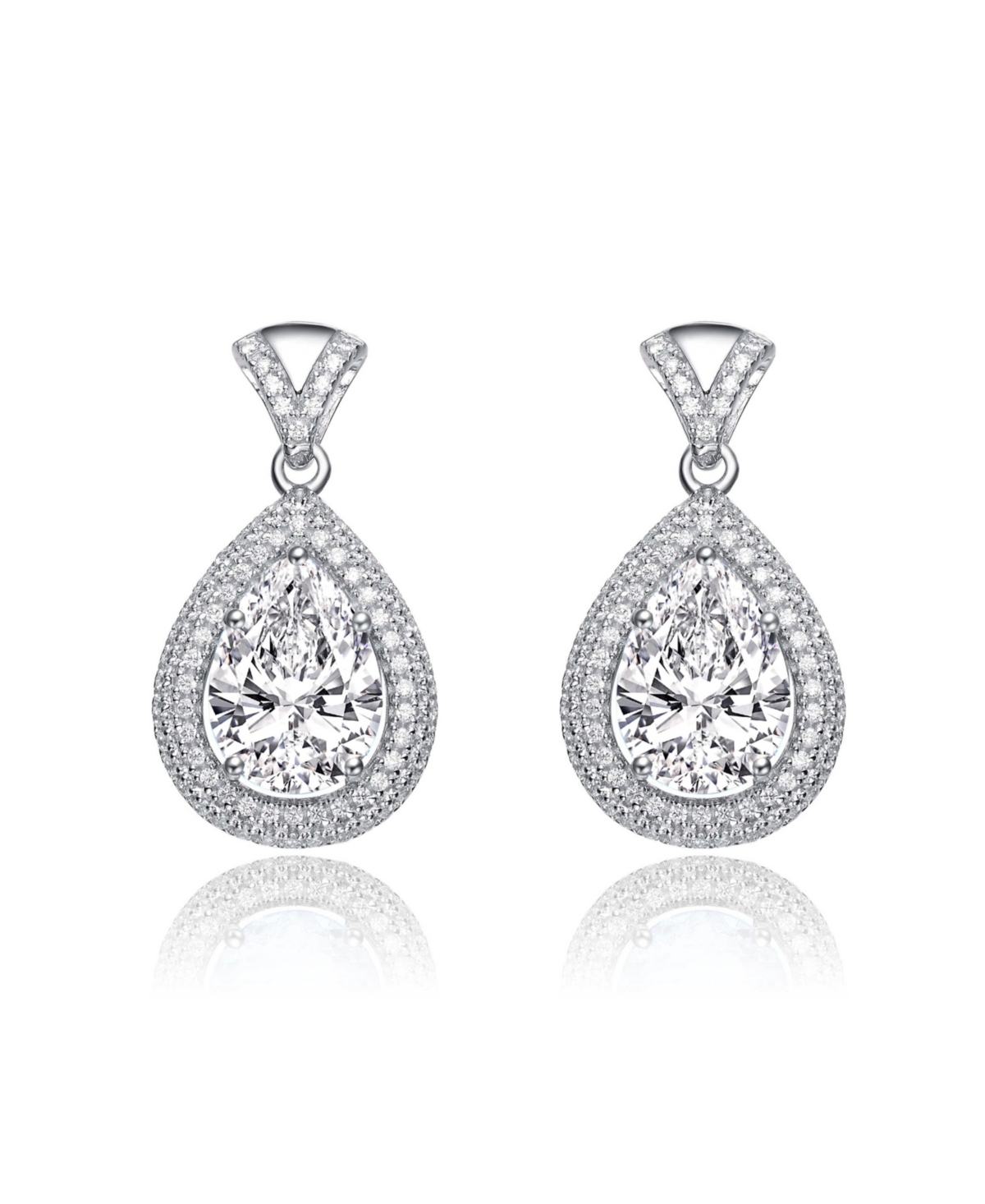 Gv Sterling Silver White Gold Cubic Zirconia Pear Drop Earrings - Light Pastel