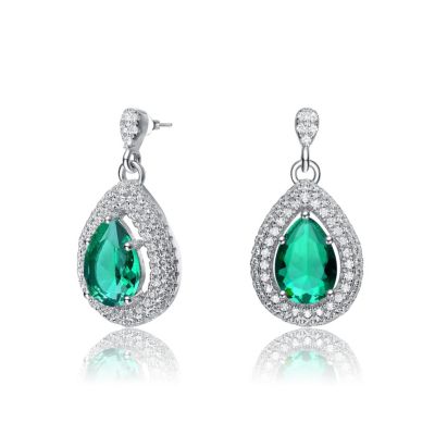 Sterling Silver White Gold Plated Cubic Zirconia Pear Drop Earrings