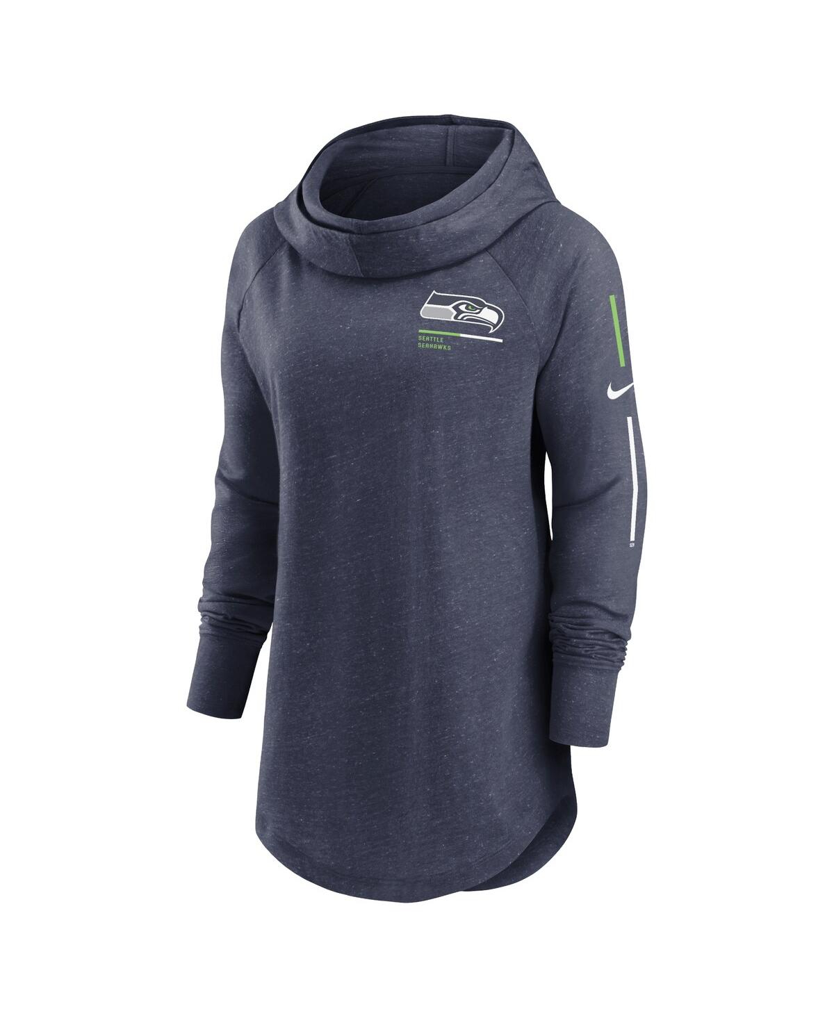 Shop Nike Women's  College Navy Seattle Seahawks Minimal Statement Raglan Funnel Neck Pullover Hoodie