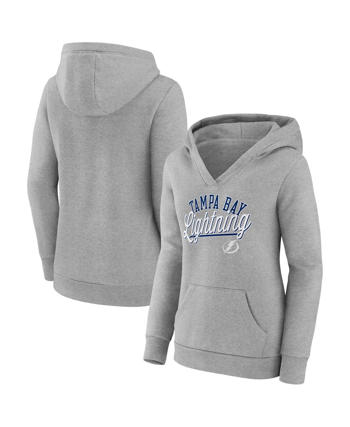 FANATICS WOMEN'S FANATICS GRAY TAMPA BAY LIGHTNING SIMPLICITY CROSSOVER V-NECK PULLOVER HOODIE