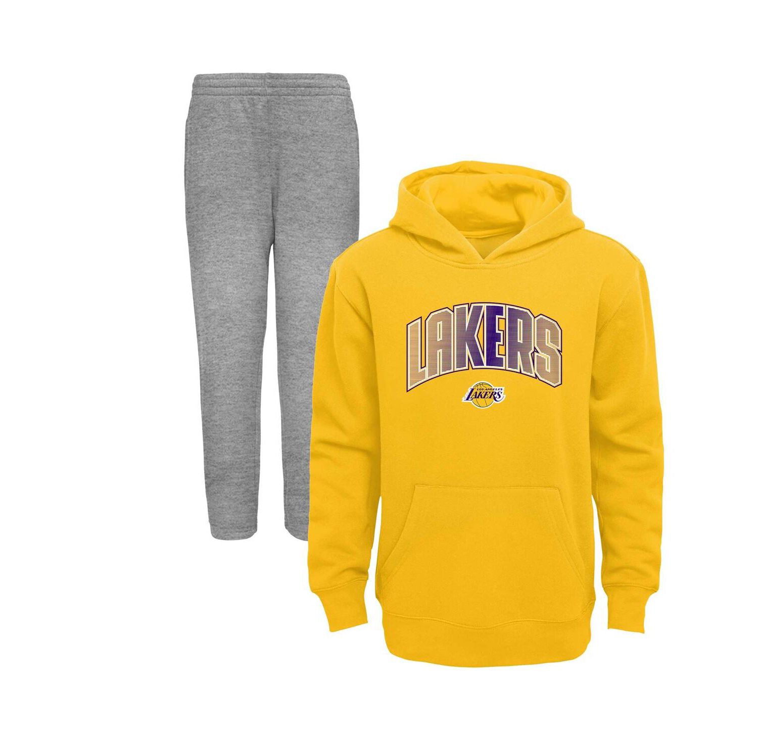 Little Boys and Girls Gold, Heather Gray Los Angeles Lakers Double Up Pullover Hoodie and Pants Set