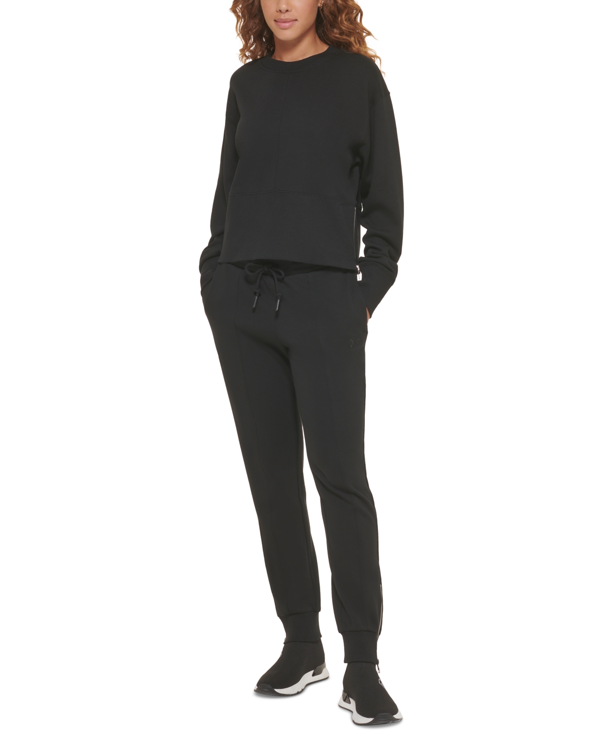 Dkny Sport Women's Cotton Performance Cropped Zip-detail Sweatshirt In Black