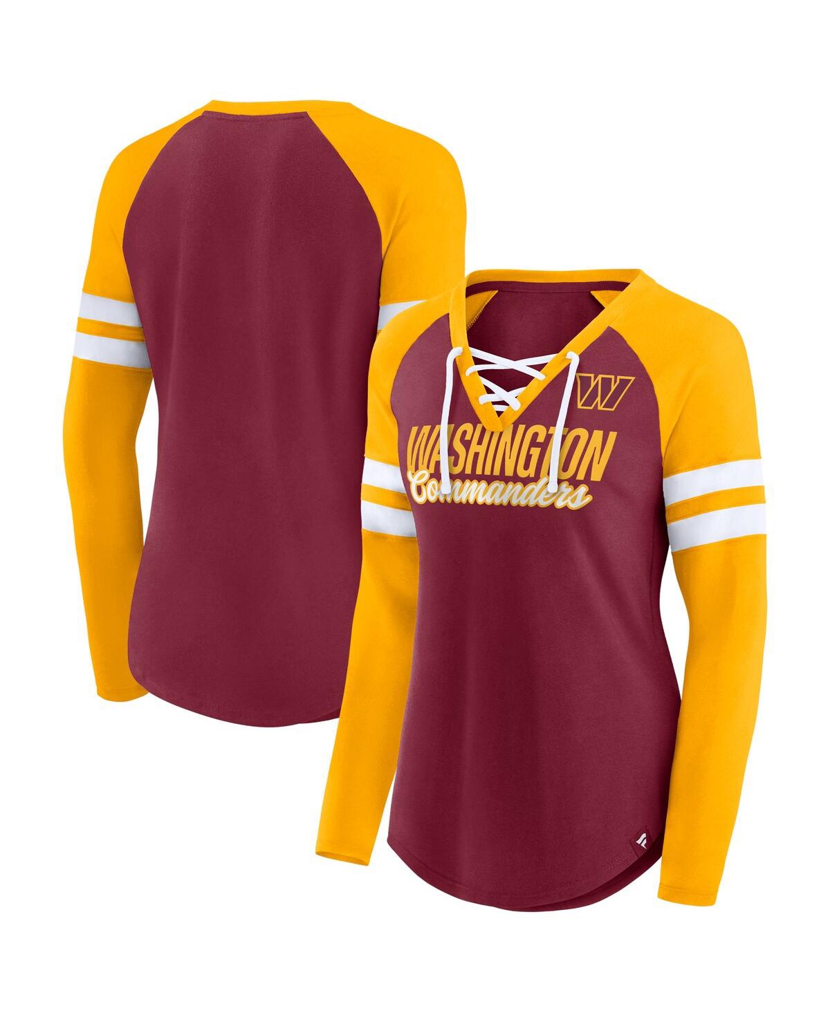 Women's Fanatics Gold Washington Commanders True to Form Raglan Lace-Up V-Neck Long Sleeve T-shirt - Gold