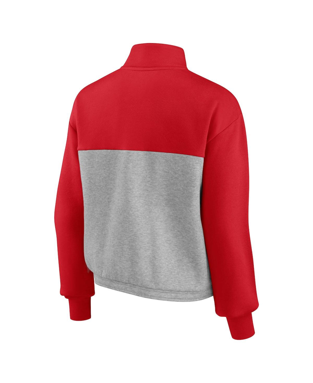 Fanatics Women's  Red, Heather Gray St. Louis Cardinals Iconic Cinch Waist Quarter-zip Top In Red,heather Gray