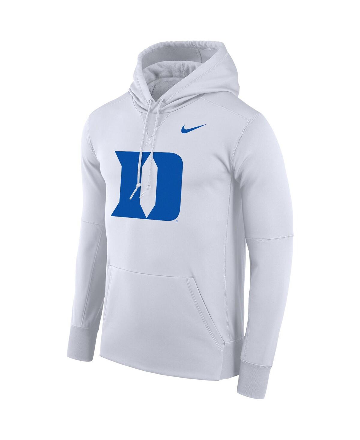 Shop Nike Men's  White Duke Blue Devils Performance Pullover Hoodie