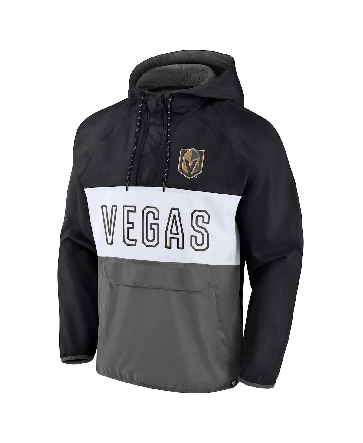Fanatics Branded Black/gray San Jose Sharks Backhand Shooter Defender Anorak Raglan Hoodie Quarter-z In Black,gray