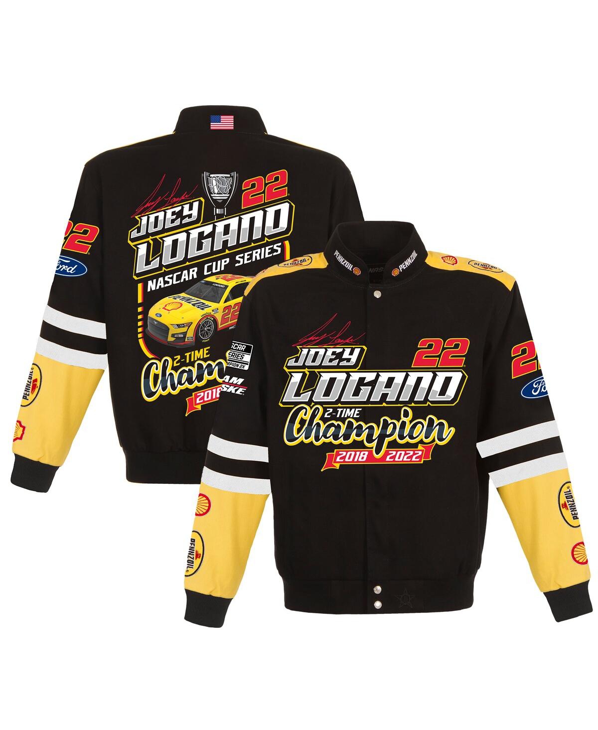 JH DESIGN MEN'S JH DESIGN BLACK JOEY LOGANO TWO-TIME NASCAR CUP SERIES CHAMPION TWILL FULL-SNAP JACKET