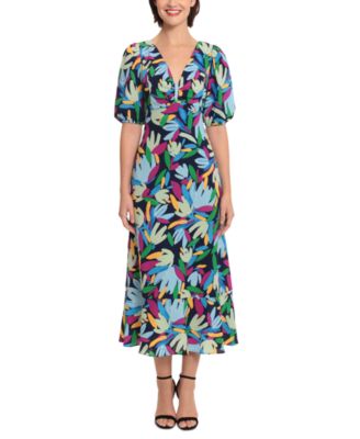 Donna Morgan Women's Floral-Print V-Neck Midi Dress | Smart Closet