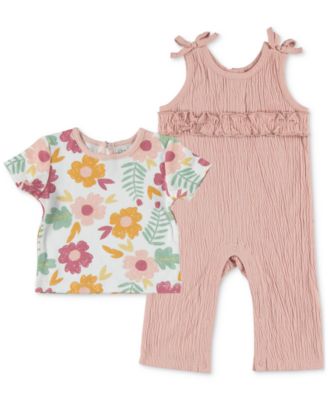 Chickpea - Baby Girls 2-Pc. Knit Gauze Overalls & Rainbow T-Shirt Set