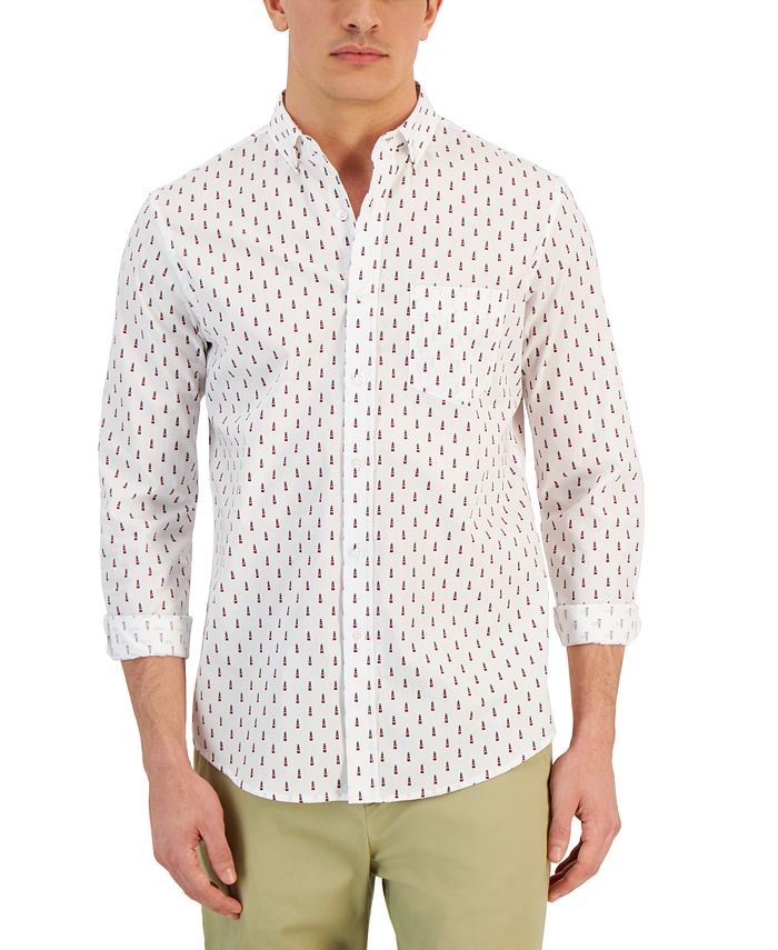 Club Room Men's Micro-Lighthouse Graphic Shirt, Created for Macy's - Macy's