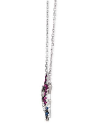 Multi-Gemstone (1/4 ct. t.w.) & Vanilla Diamond (1/10 ct. t.w.) Triple Star 18" Pendant Necklace in 14k White Gold