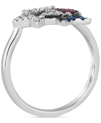 Multi-Gemstone (1/4 ct. t.w.) & Vanilla Diamond (1/10 ct. t.w.) Triple Star Statement Ring in 14k White Gold