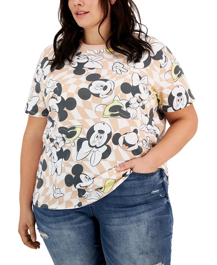 Disney Trendy Plus Size Mickey & Minnie Checkerboard Print T-Shirt