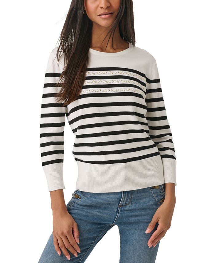 KARL LAGERFELD PARIS Women s Striped Embellished Sweater Macy s