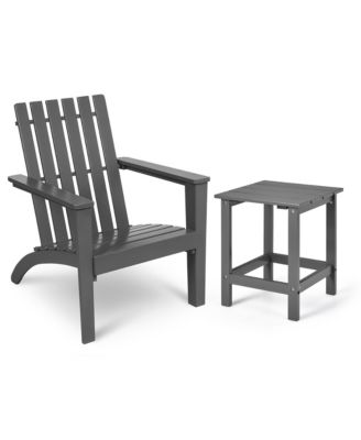 2PCS Patio Adirondack Chair Side Table Set Solid Wood Garden Deck