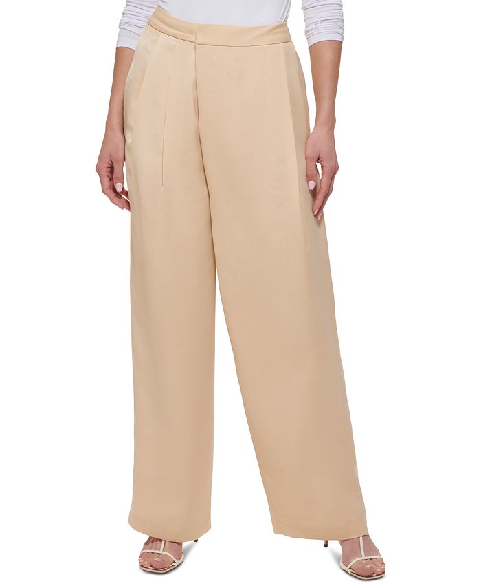 DKNY Petite Solid Wide-Leg High-Rise Pleated Pants - Macy's
