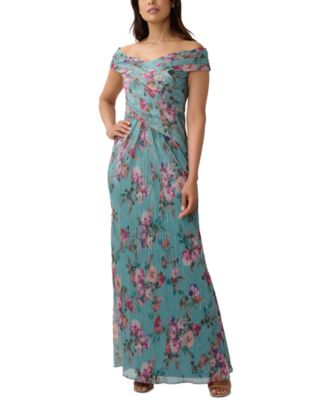 Adrianna Papell - Women's Floral-Print Off-The-Shoulder Gown