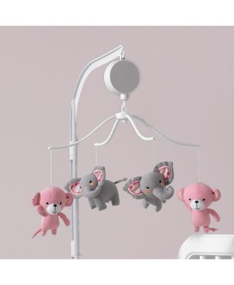Twinkle Toes Pink/Gray Monkey and Elephant Musical Baby Crib Mobile