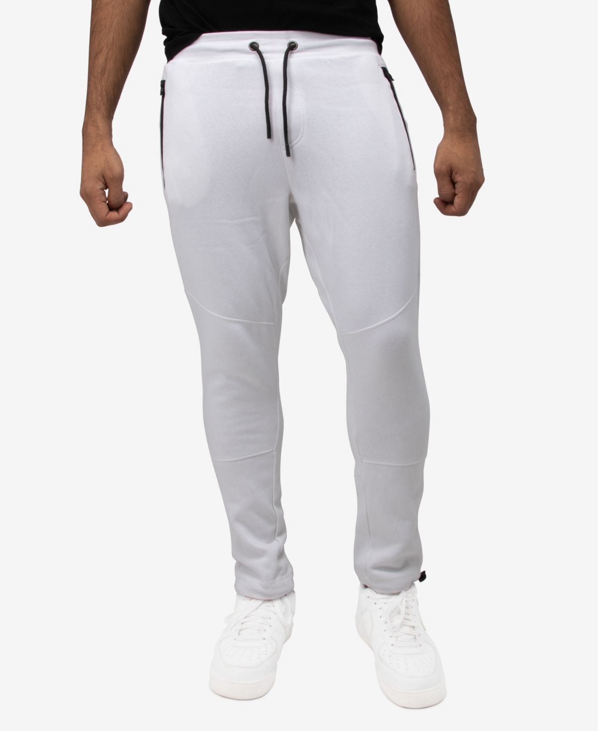 Men's Fleece Adjustable Ankle Drawstring Joggers Pants - White