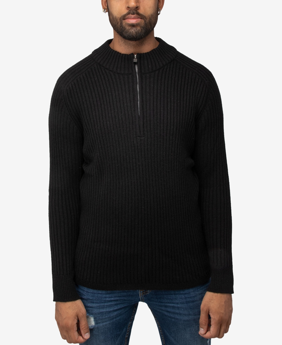 X-ray Men's Ribbed Mock Neck Quarter-zip Sweater In Black
