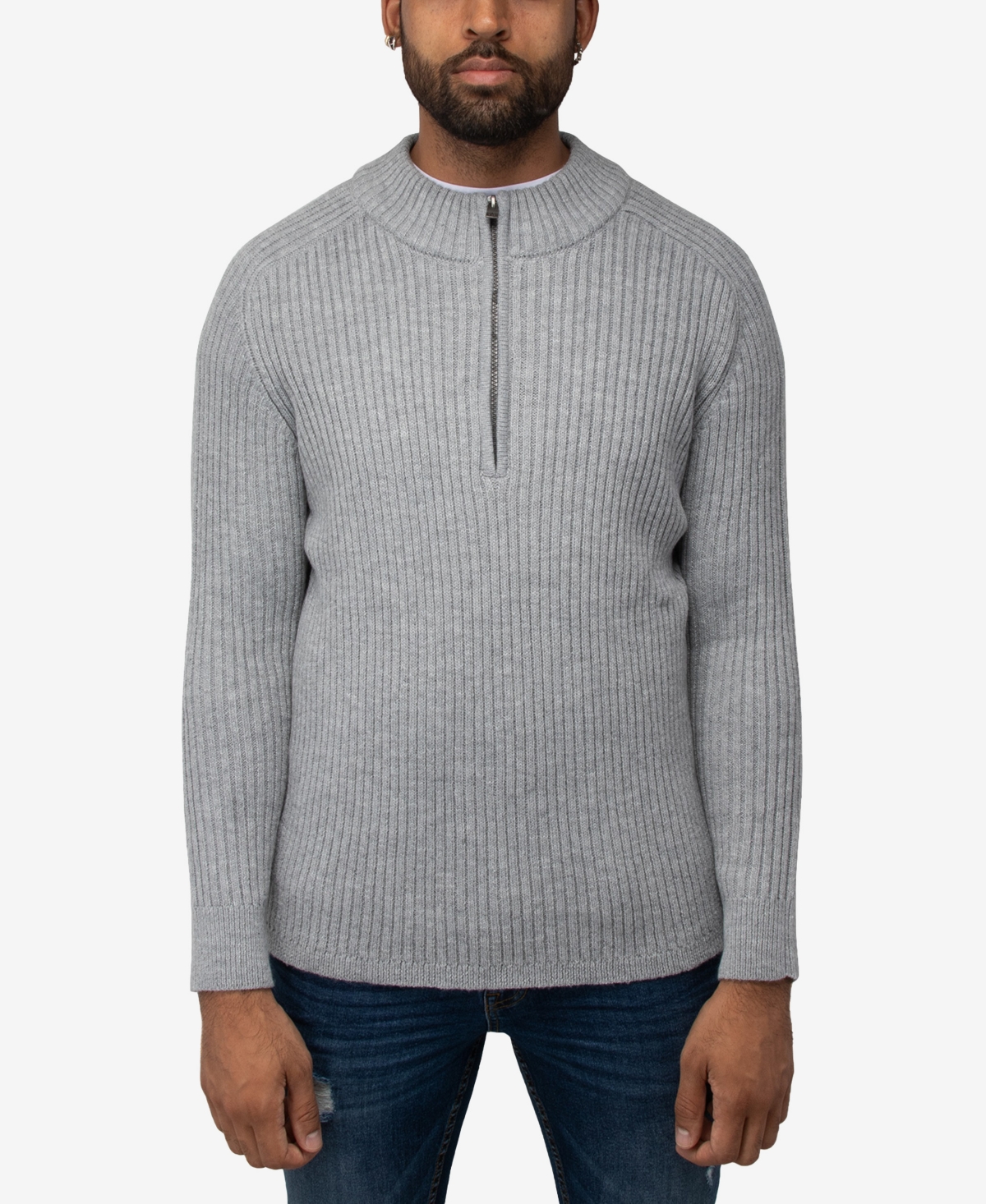 Shop X-ray Men's Ribbed Mock Neck Quarter-zip Sweater In Light Gray