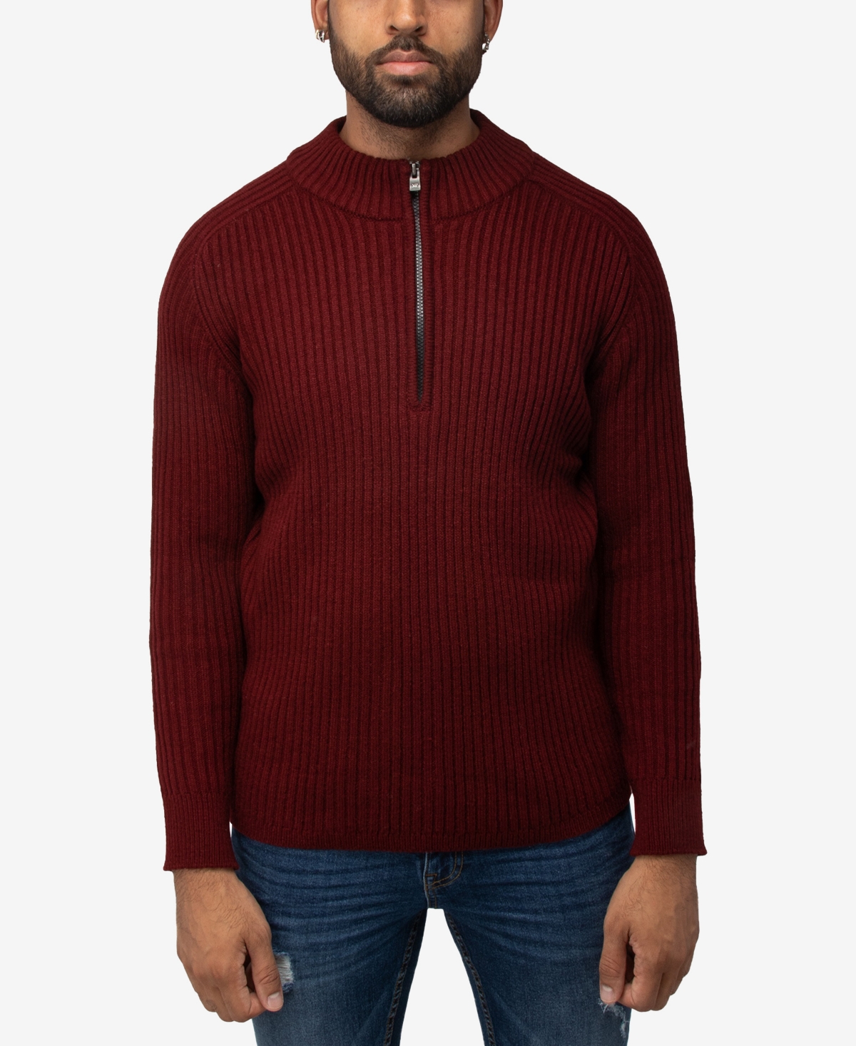 Shop X-ray Men's Ribbed Mock Neck Quarter-zip Sweater In Burgundy
