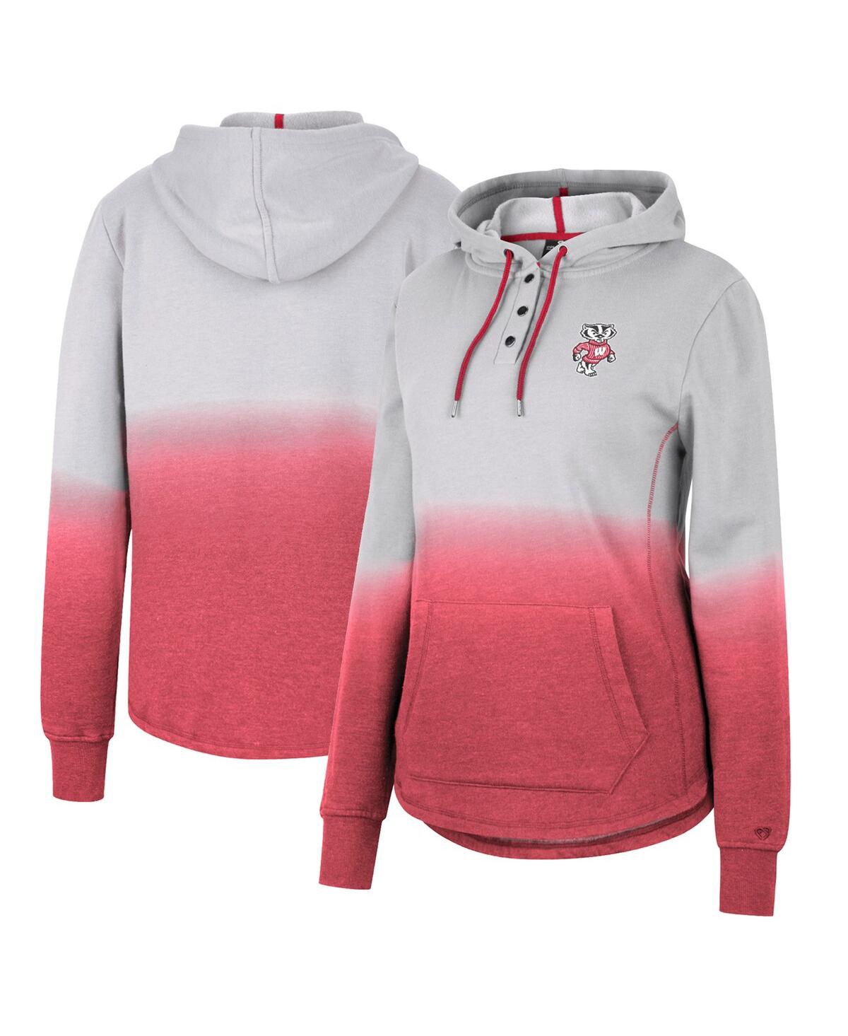 Colosseum Women's  Gray, Red Wisconsin Badgers Aurelia Dip-dye Quarter-snap Pullover Hoodie In Gray,red