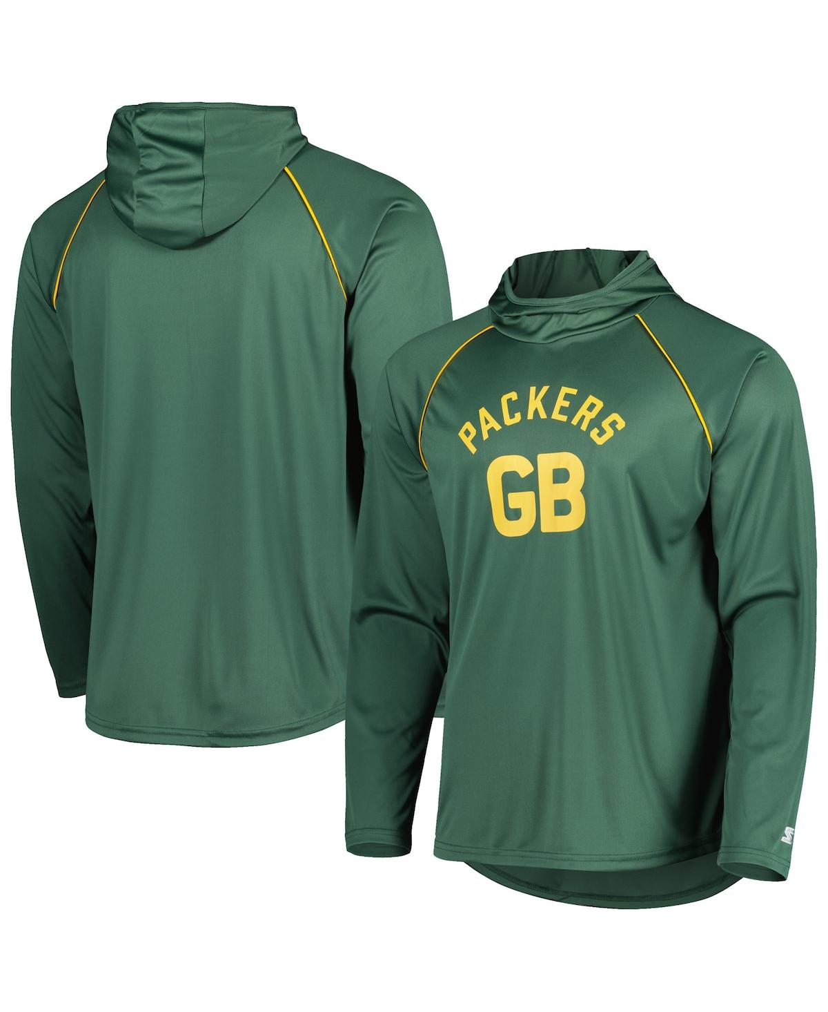 Shop Starter Men's  Green Green Bay Packers Vintage-like Logo Raglan Hoodie T-shirt