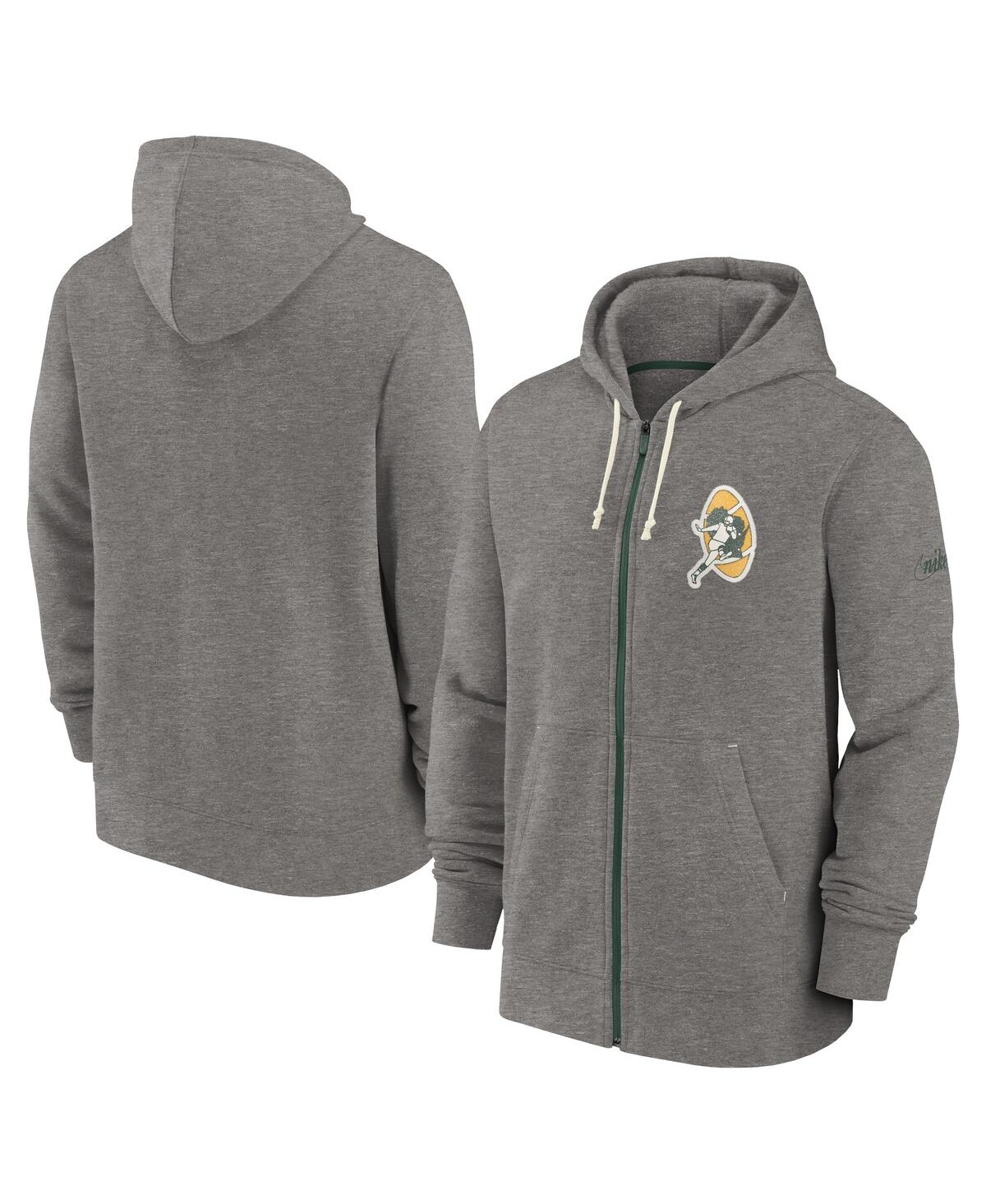 Men's NikeGreen Bay Packers Historic Lifestyle Full-Zip Hoodie - Heather Charcoal