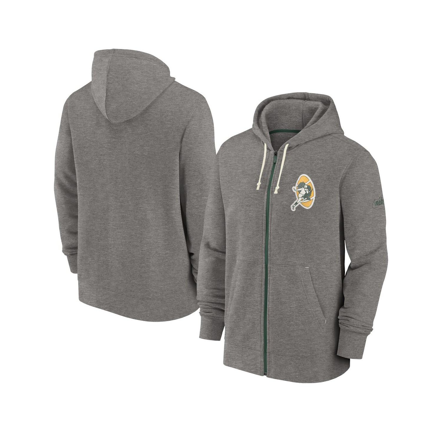 Men's Heather Charcoal Green Bay Packers Historic Lifestyle Full-Zip Hoodie