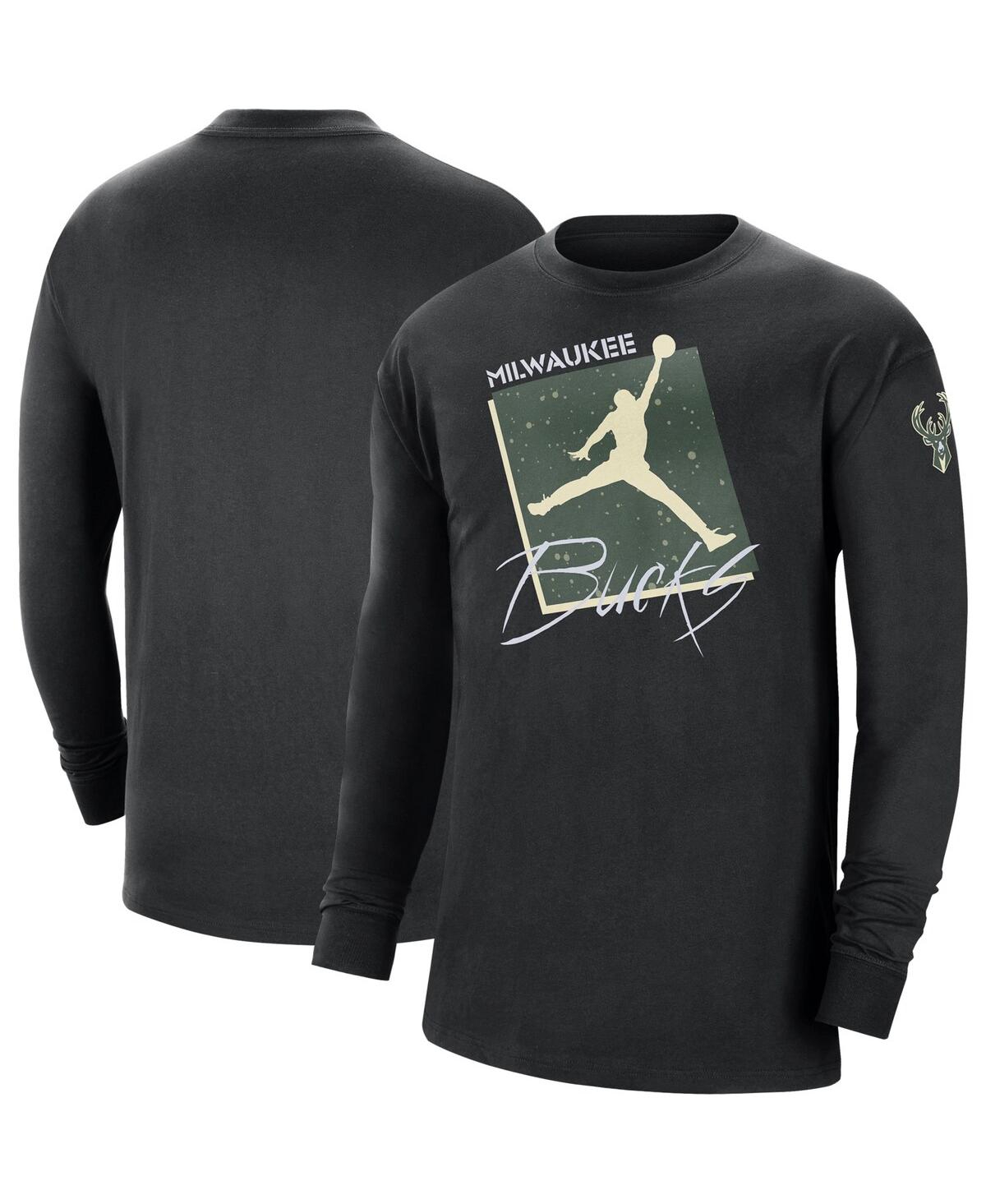 Jordan Men's  Black Milwaukee Bucks Courtside Max 90 Vintage-like Wash Statement Edition Long Sleeve In Black