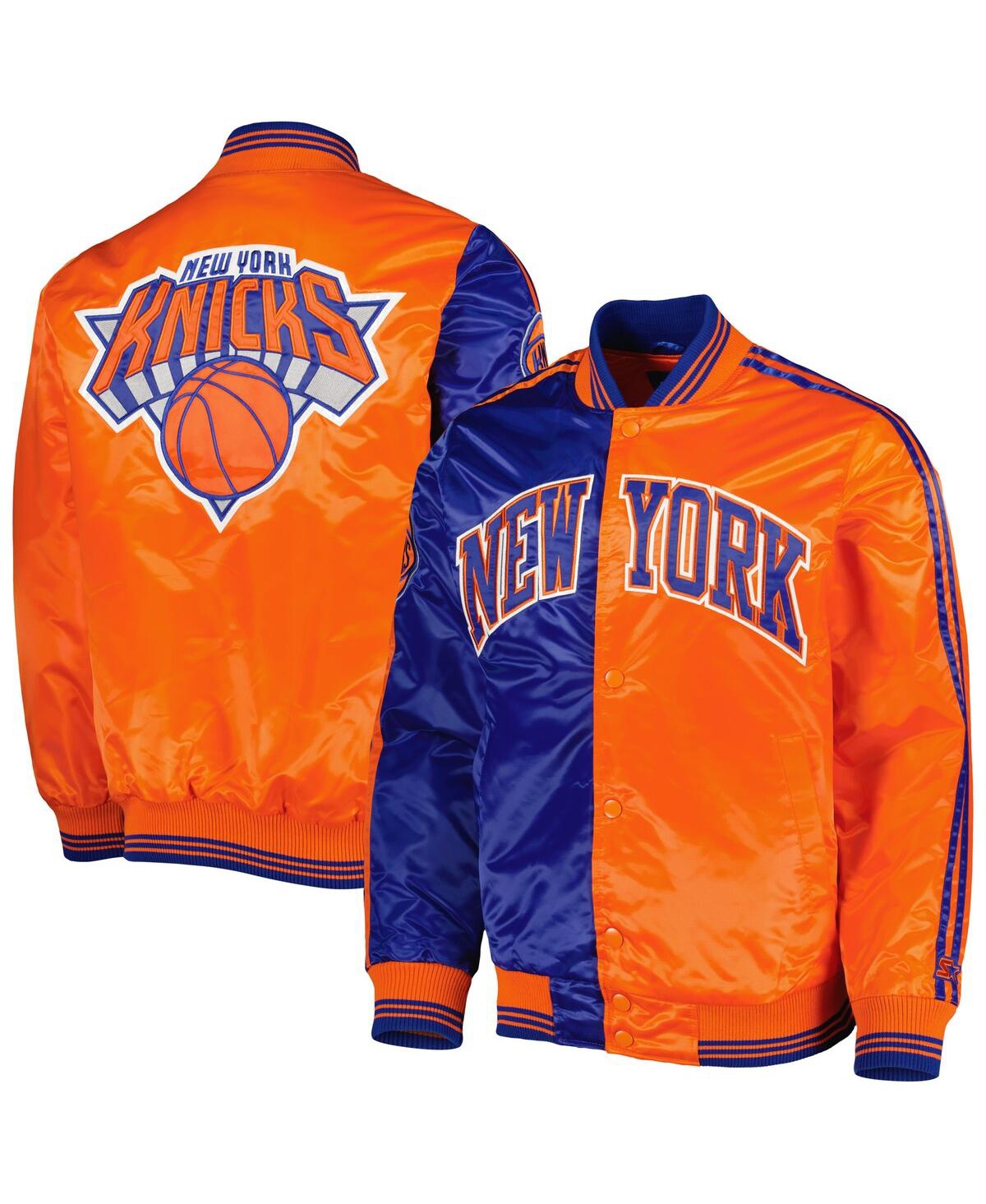 Shop Starter Men's  Blue, Orange New York Knicks Fast Break Satin Full-snap Jacket In Blue,orange