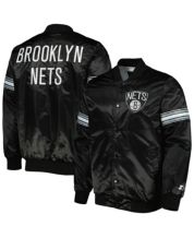 Men's Brooklyn Nets Starter Black The Impact Oxford Crinkle 1/2-Zip Jacket