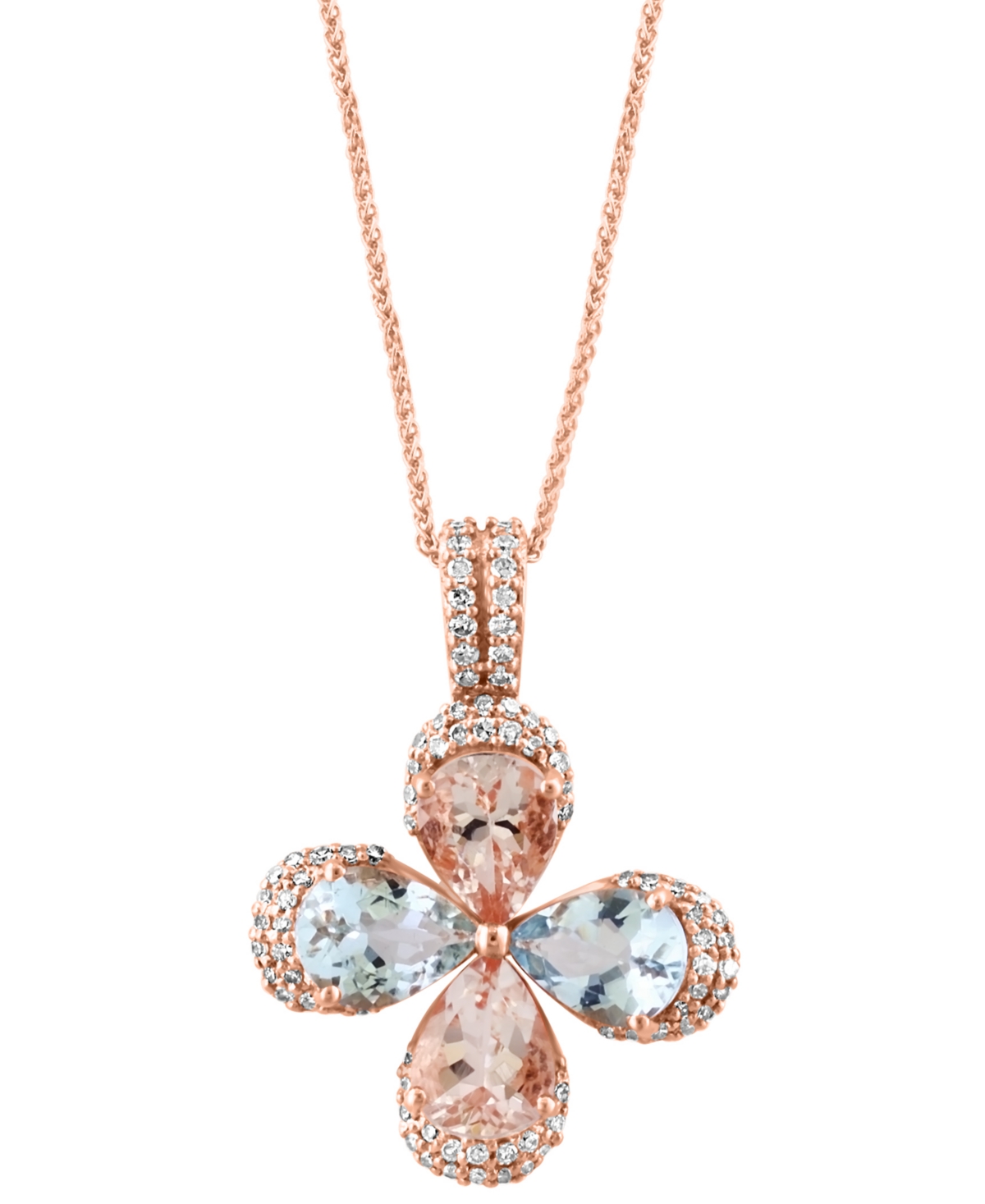 Lali Jewels Aquamarine (1-3/8 ct. t.w.), Morganite (1-1/3 ct. t.w.) & Diamond (1/3 ct. t.w.) Flower Pendant Necklace in 14k Rose Gold, 16" + 2" extender