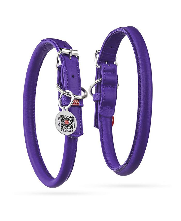 Waudog Glamour genuine leather dog collar with QR passport, rolled Macy's