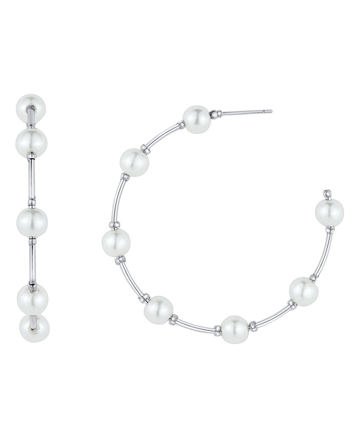 And Now This Imitation Pearl Fine Silver-plated C Hoop Earring