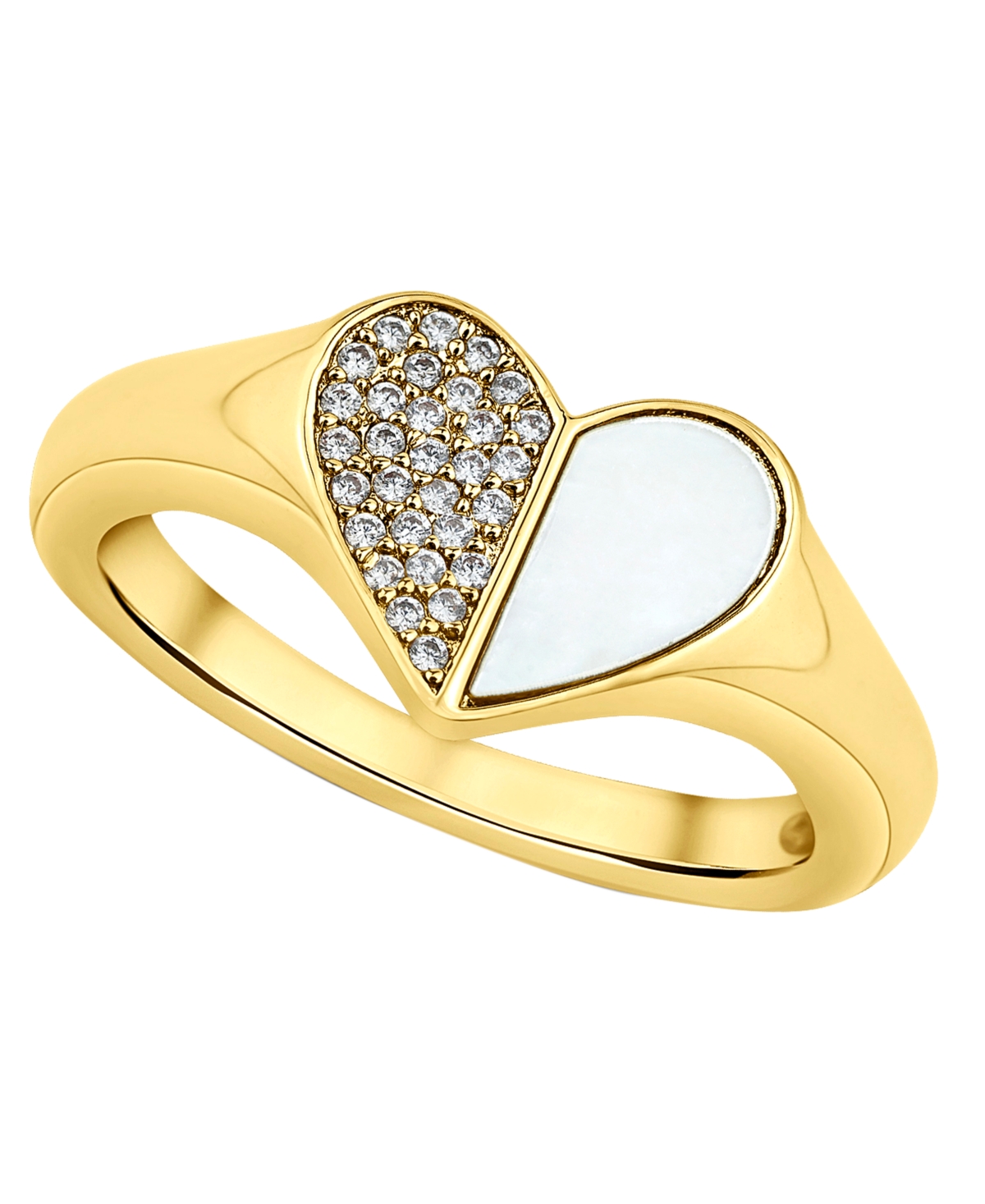 And Now This Cubic Zirconia And Cultivated Mother Of Pearl 18k Gold-plated Heart Ring
