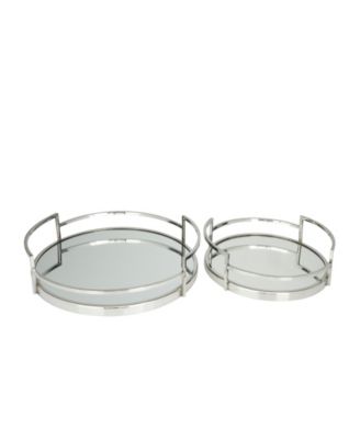 The Novogratz Silver Stainless Steel Metal  Mirrored Tray, Set of 2