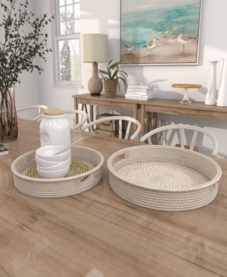 Light Rattan Tray with Slot Handles, Set of 2, 20", 16" W