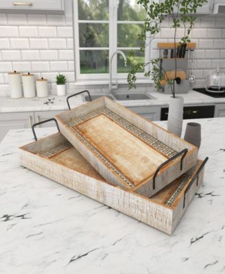 Wood Tray with White Wash, Set of 2, 27", 25" W