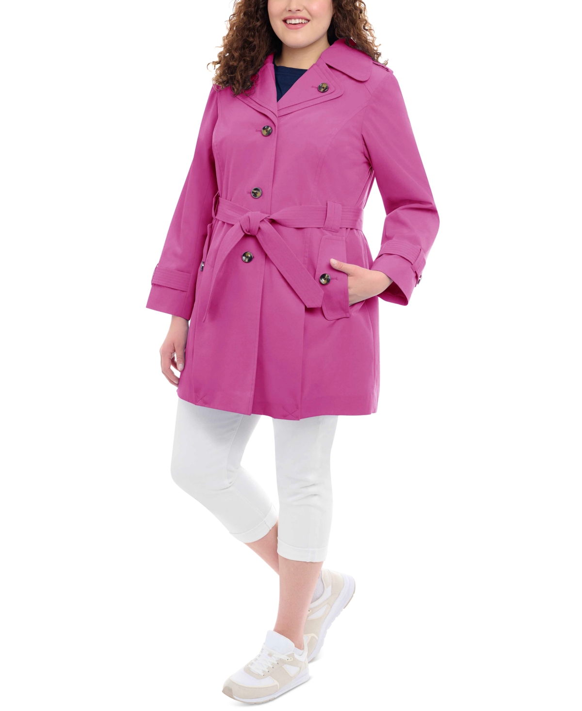 London Fog Women's Plus Size Hooded Belted Water-resistant Coat In Orchid