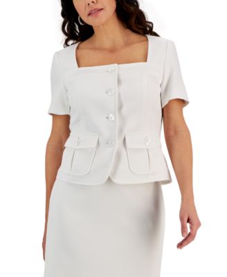 ✨極美品✨エフィ　eaphi square neck short jacket Kasper Women's Short-Sleeve Square-Neck Jacket - Macy's