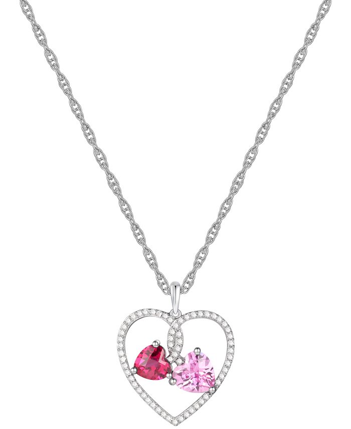 Macy's Lab-Created Ruby (4 ct. t.w.) and White Sapphire (1 ct. t.w.) Heart Pendant  Necklace in Sterling Silver - Macy's