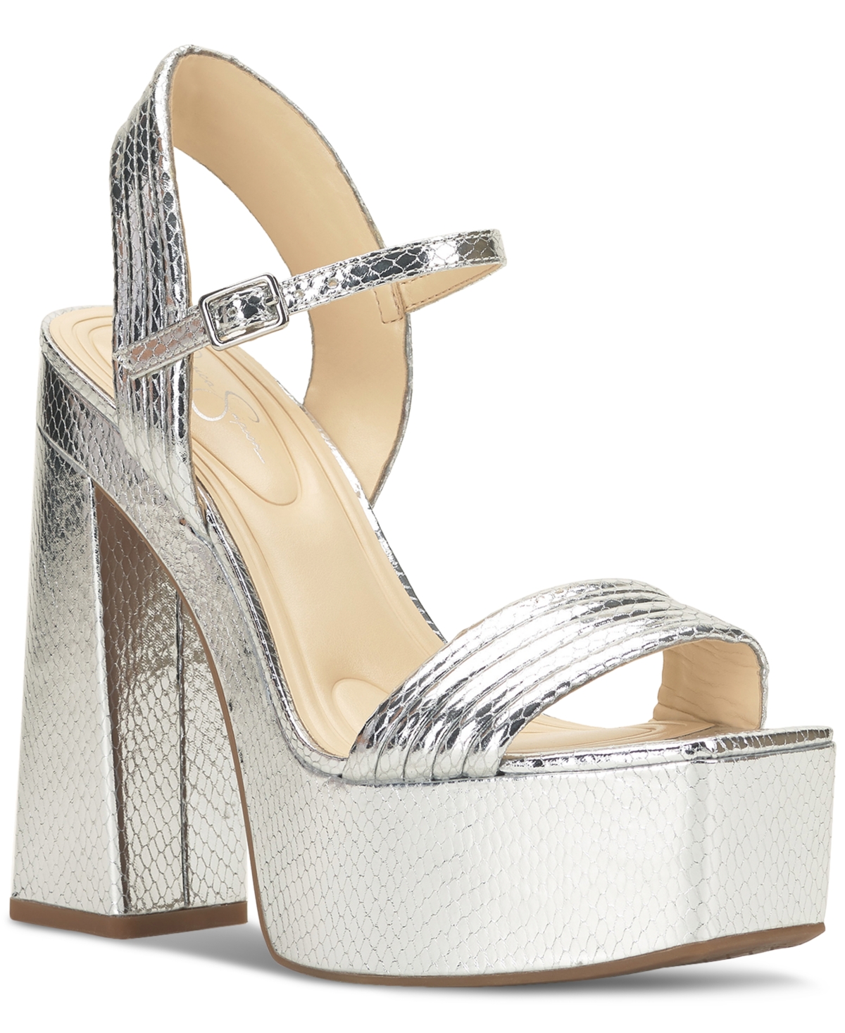 Jessica Simpson Women s Bautista Ankle Strap Slingback Platform Sandals Silver Smart Closet